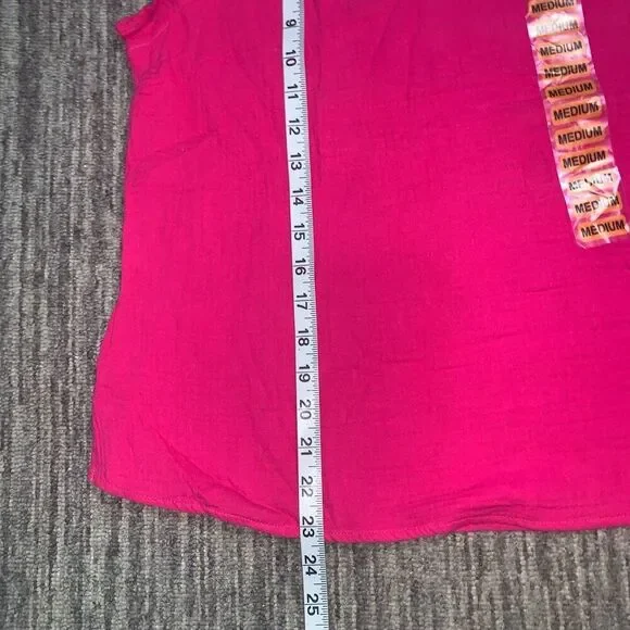 Three Dots Womens Medium Pullover Top Fushia Pink Short Sleeve Gauze Cotton NWT - Picture 5 of 7